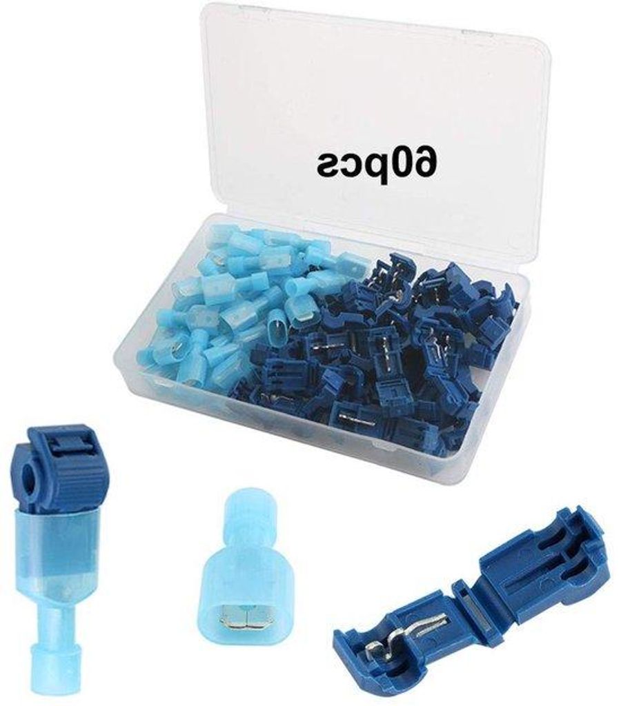 T-Tap Draadconnectoren Set, elektrische Spade Connectoren Kit, blauw, 60 stuks, einfache Installation