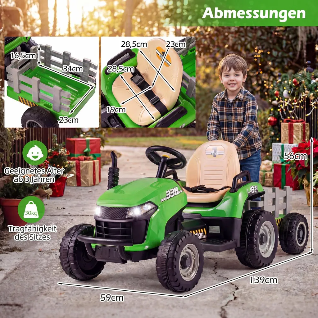 Tracteur électrique COSTWAY 24V vert avec remorque et télécommande parent