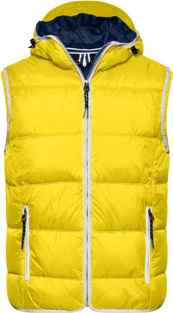 Modische Steppweste mit angeschnittener Kapuze sun-yellow/white, Gr. 3XL