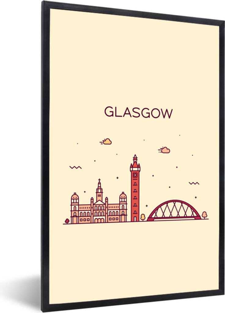 MuchoWow Gerahmtes Poster Schottland - Skyline - Glasgow 40x60 cm - Poster mit Schwarzem Bilderrahmen Wandposter Rahmen Foto Bilder - Papierdruck...