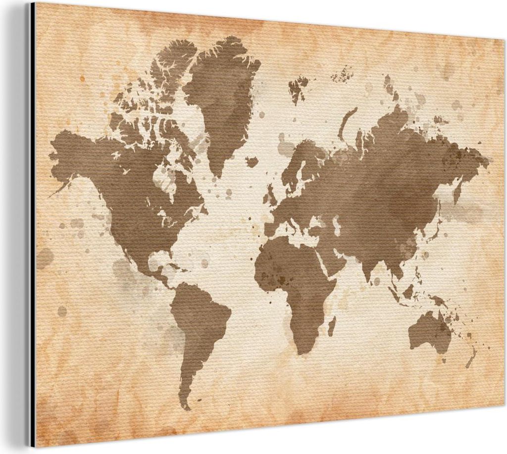 MuchoWow Wanddekoration Metall Metallbild Wandkunst 150x100 cm Weltkarte - Beige - Braun MuchoWow Aluminium Gemälde - Alu Dibond Bild