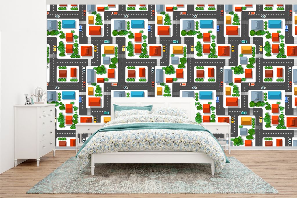 MuchoWow Fototapete für Wohnzimmer oder Schlafzimmer Wandtapete Vinyl Motivtapete Muster - Auto - Zuhause - Jungen - Kinder - Kinder - 535x300 c...