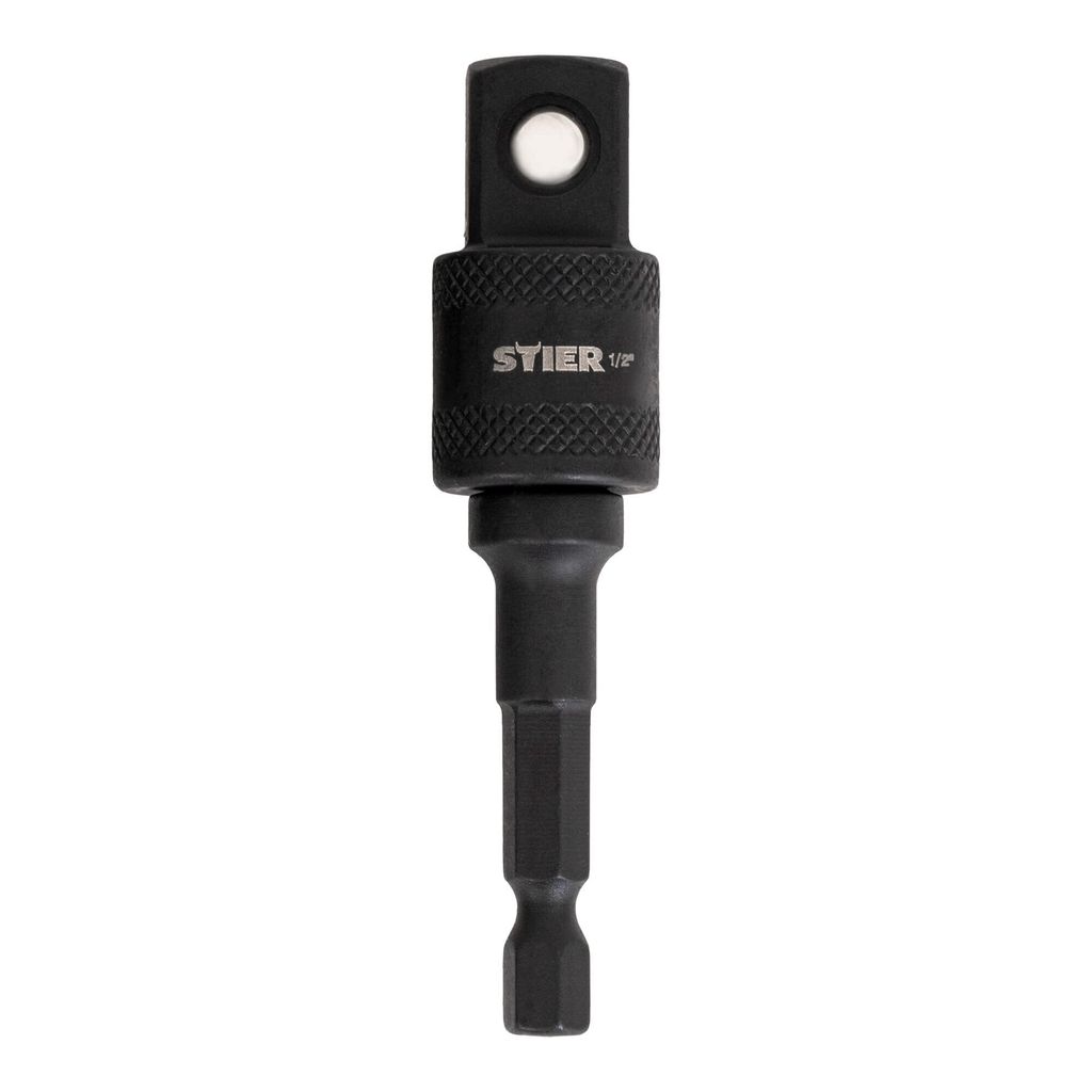 STIER Bit Adapter, 1/2 Zoll Antrieb, Vierkant hohl, Aufnahme von Steckschlüssel-Einsätzen, Stecknüsse, Schnellverschluss-System für Bohrmaschin...