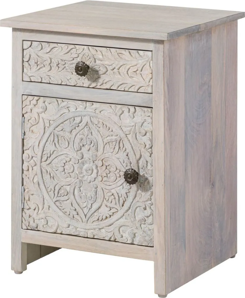 Table de Nuit de 60cm de Haut en Bois Blanc pour Grande Chambre KASHMIR