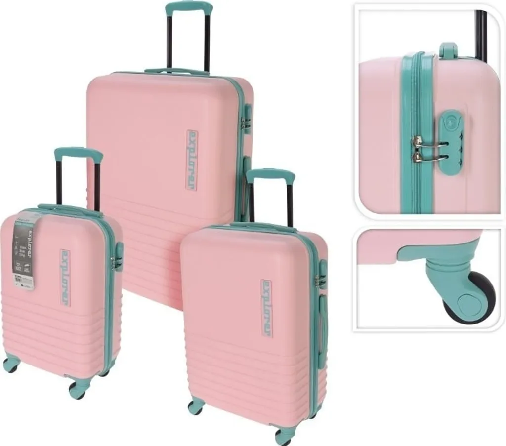 Lot de valises PROWorld Rose 3 pièces avec serrure et roues 360°