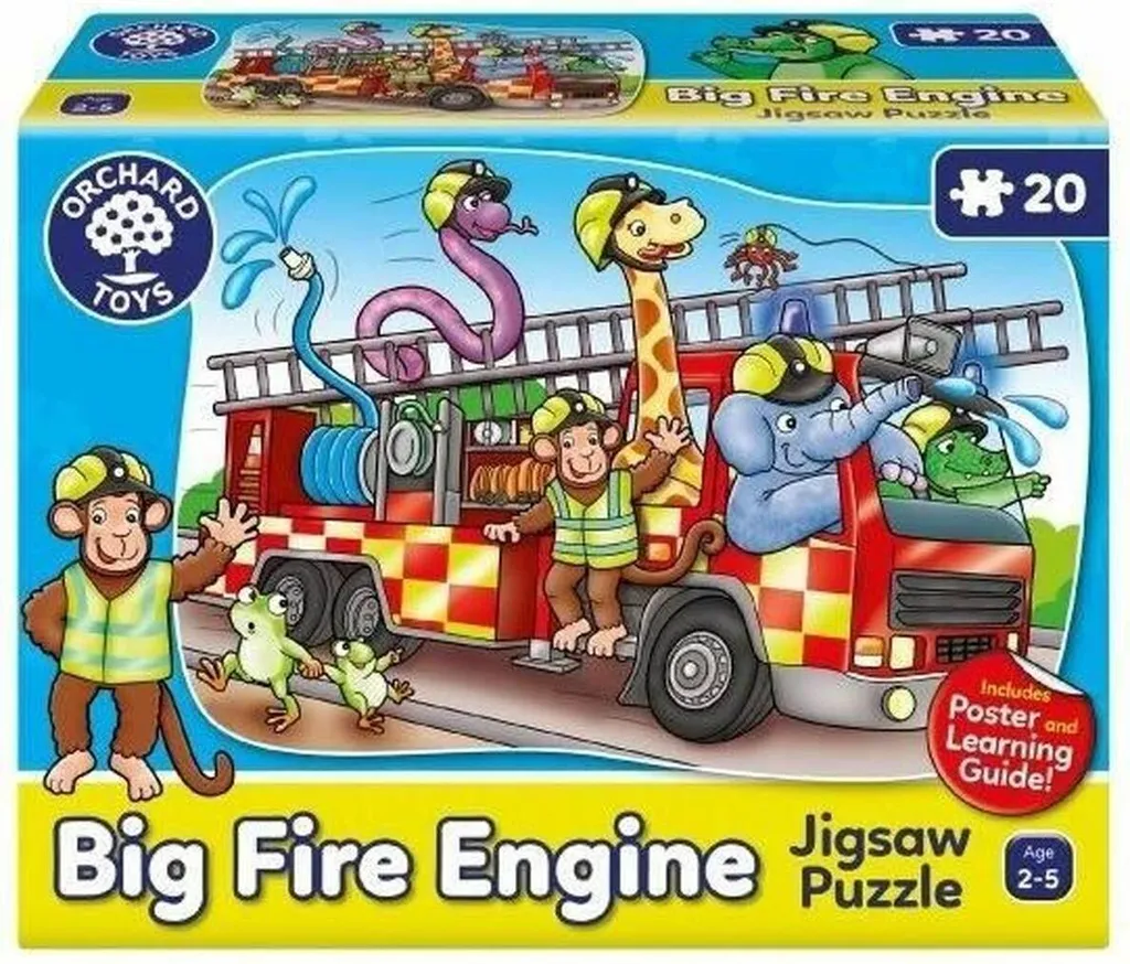 Grand Puzzle Camion Pompier 20 Pièces : Carton Robuste et Éducatif