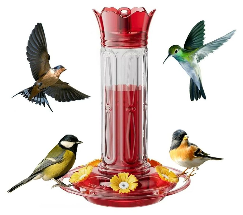 Kolibri Futterhäuschen Hängend, Vogel Futterspender mit 5 Blütenöffnungen, 16oz für Garten Außenbereich
