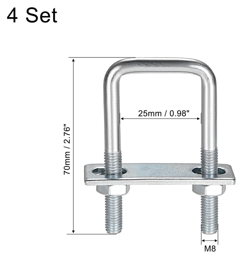 4 Stš¹ck Vierkant U-Bolzen Bš¹gelbolzen Bš¹gelschrauben 1"(25mm) Innenbreite Kohlenstoffstahl M8 mit Muttern, Rahmenplatte, runde Unterlegsch...