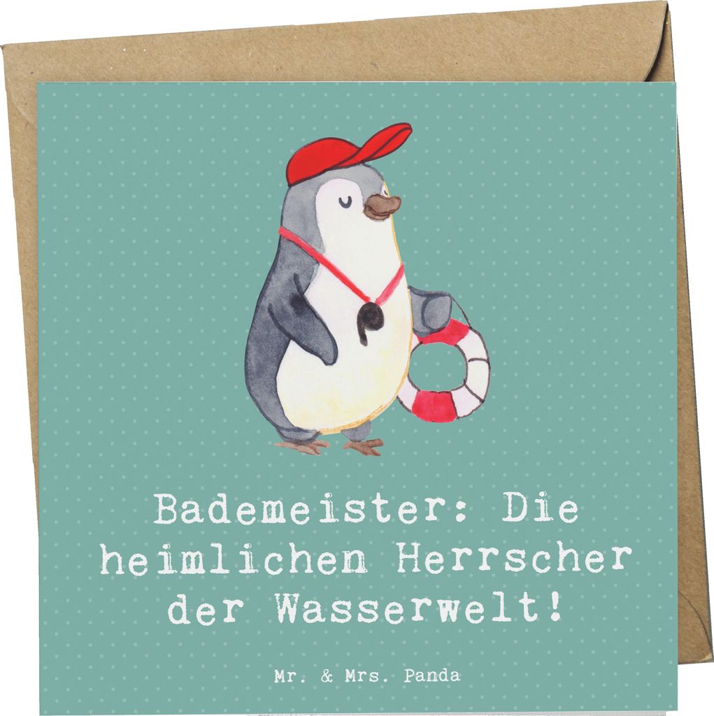 Mr. & Mrs. Panda Klappkarte Bademeister Herrscher - Meeresbrise - Geschenk, Geschenke mit Herz, Grußkarte, Beruf, Berufspassion, faltkarte, doppel...