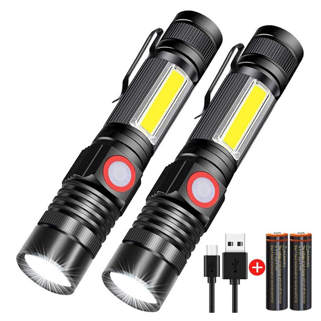 Mini Taschenlampe Aufladbar,mit Langer Laufzeit, Wasserdicht Flashlight für Camping Angeln Outdoor,(2er-Pack)