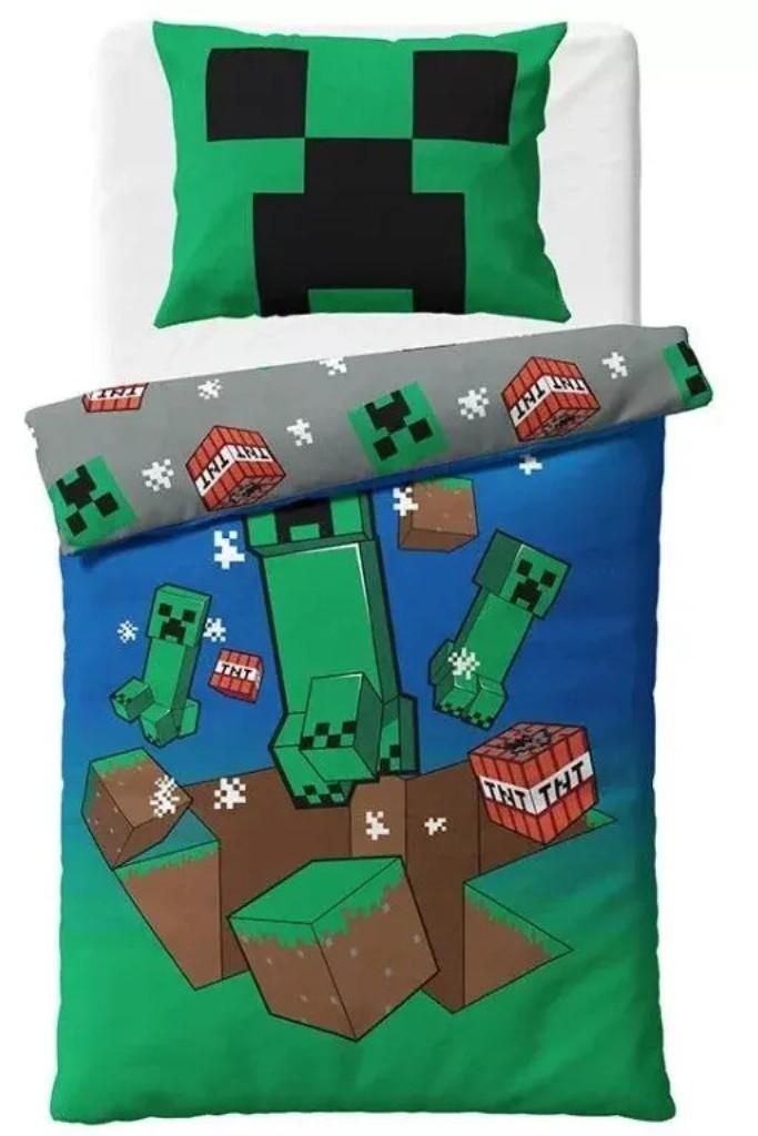 Carbotex MiNECRAFT Wendebettwäsche Set für Kinder, Jugendliche und Erwachsene 135x200/80x80cm MC2452136