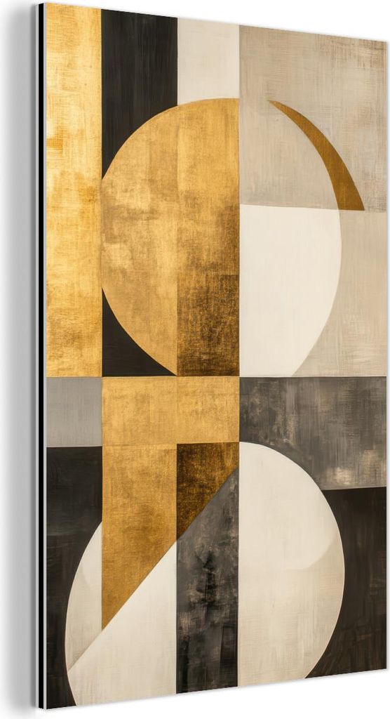 MuchoWow Wanddekoration Metall Metallbild Wandkunst 80x120 cm Abstrakt - Gold - Grau - Formen - Geometrisch MuchoWow Aluminium Gemälde - Bilder