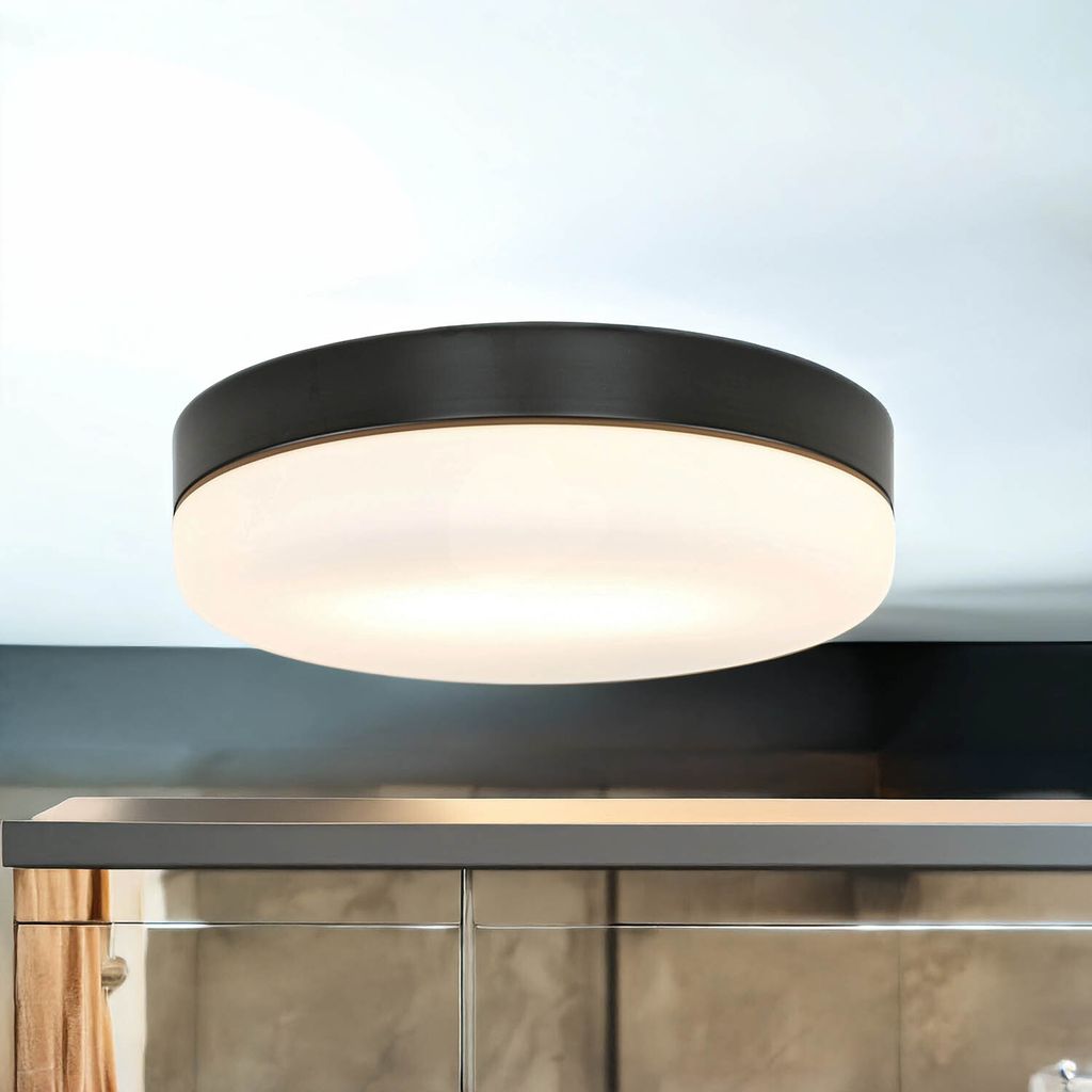 Deckenleuchte Badezimmer Schwarz rund 32 cm Glas Schirm
