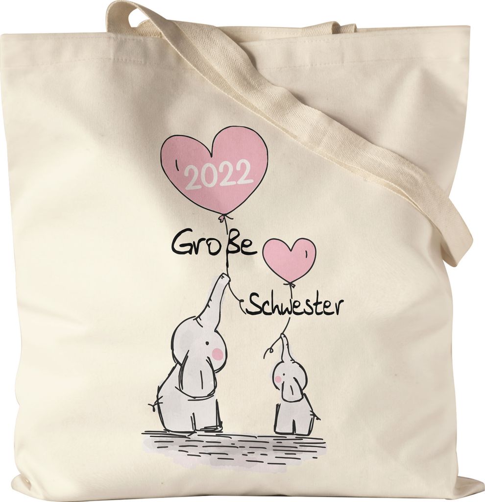 Ich werde Große Schwester 2022 Jutebeutel Stoffbeutel Canvas Schwangerschaft Verkündung Geburt Big Sister Geschenk Elefant