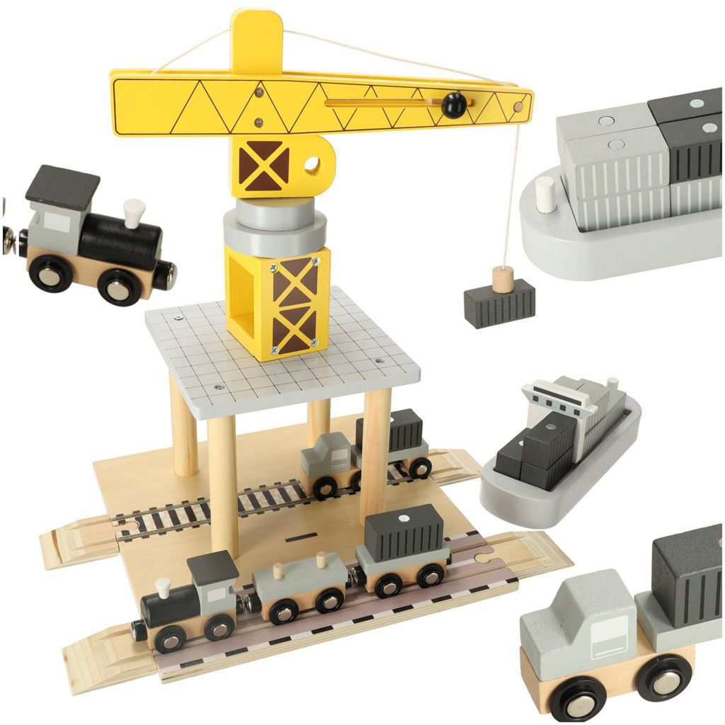 Holzkran-Kran-Seehafen + Autoschiff Produktbild 