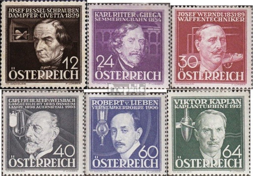 Briefmarken Österreich 1936 Mi 632-637 (kompl.Ausg.) mit Falz Österr.Erfinder