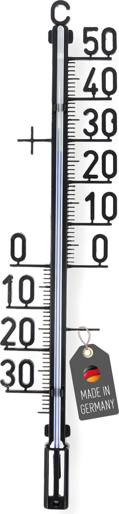 Klassisches 35cm Hauswandthermometer aus Kunststoff Temperatur -30 bis 50°C Gartenthermometer Außen Garten Analog Thermometer in Schwarz