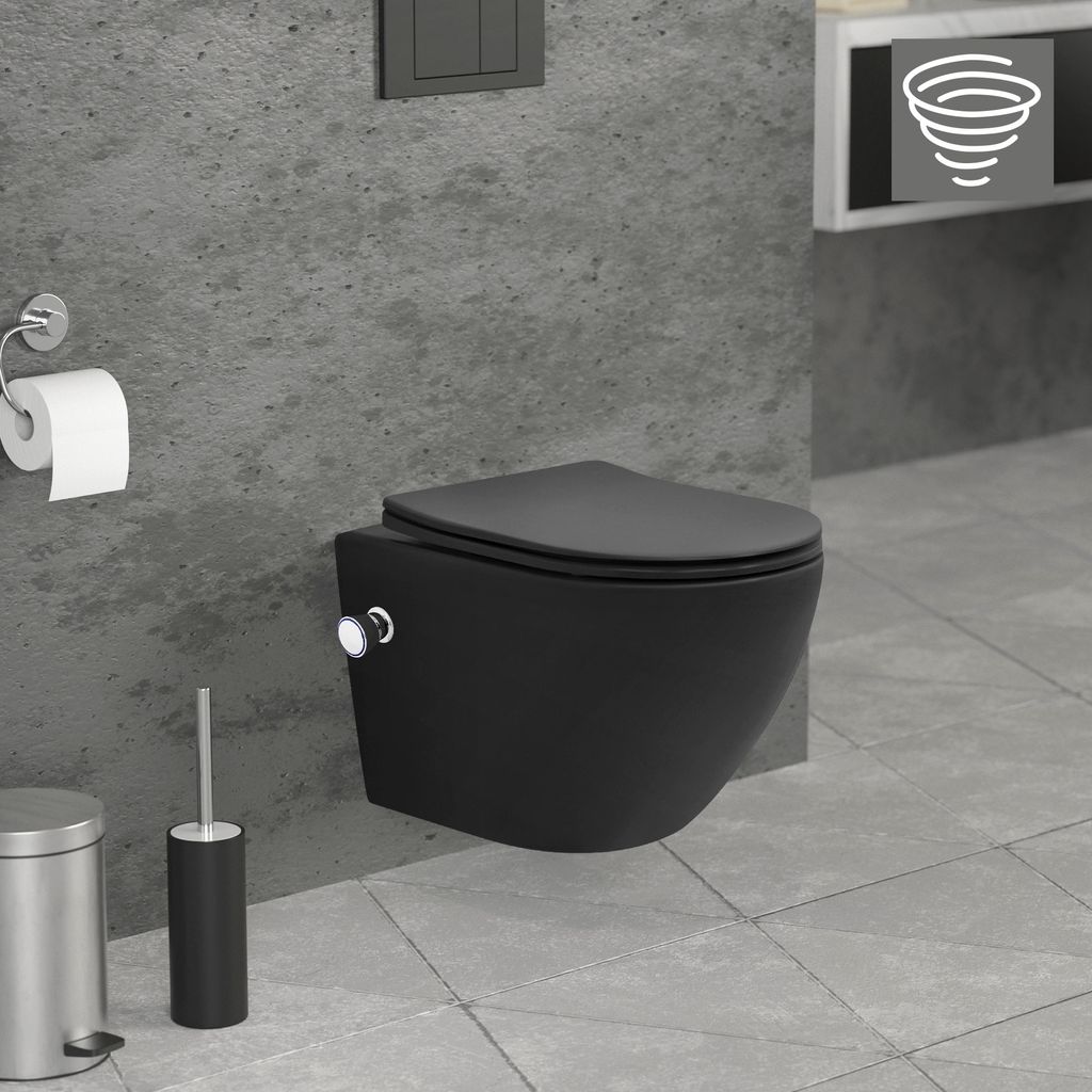 Závesné WC bez ráfika LuxeBath s funkciou bidetu, čierne, Obrázok produktu 