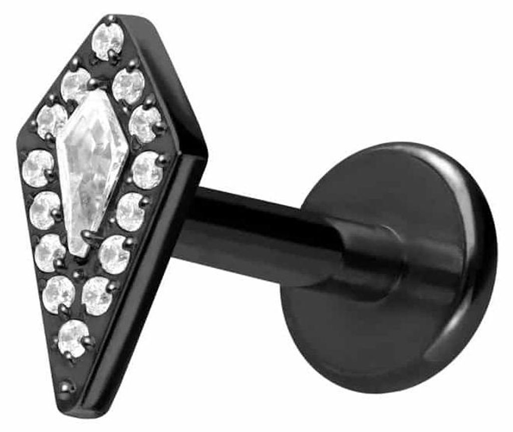 Ohrpiercing, Nasenpiercing Titan Labret mit Push Fit KRISTALLSCHILD Schwarz Stablänge: 8mm | Stabstärke: 1mm