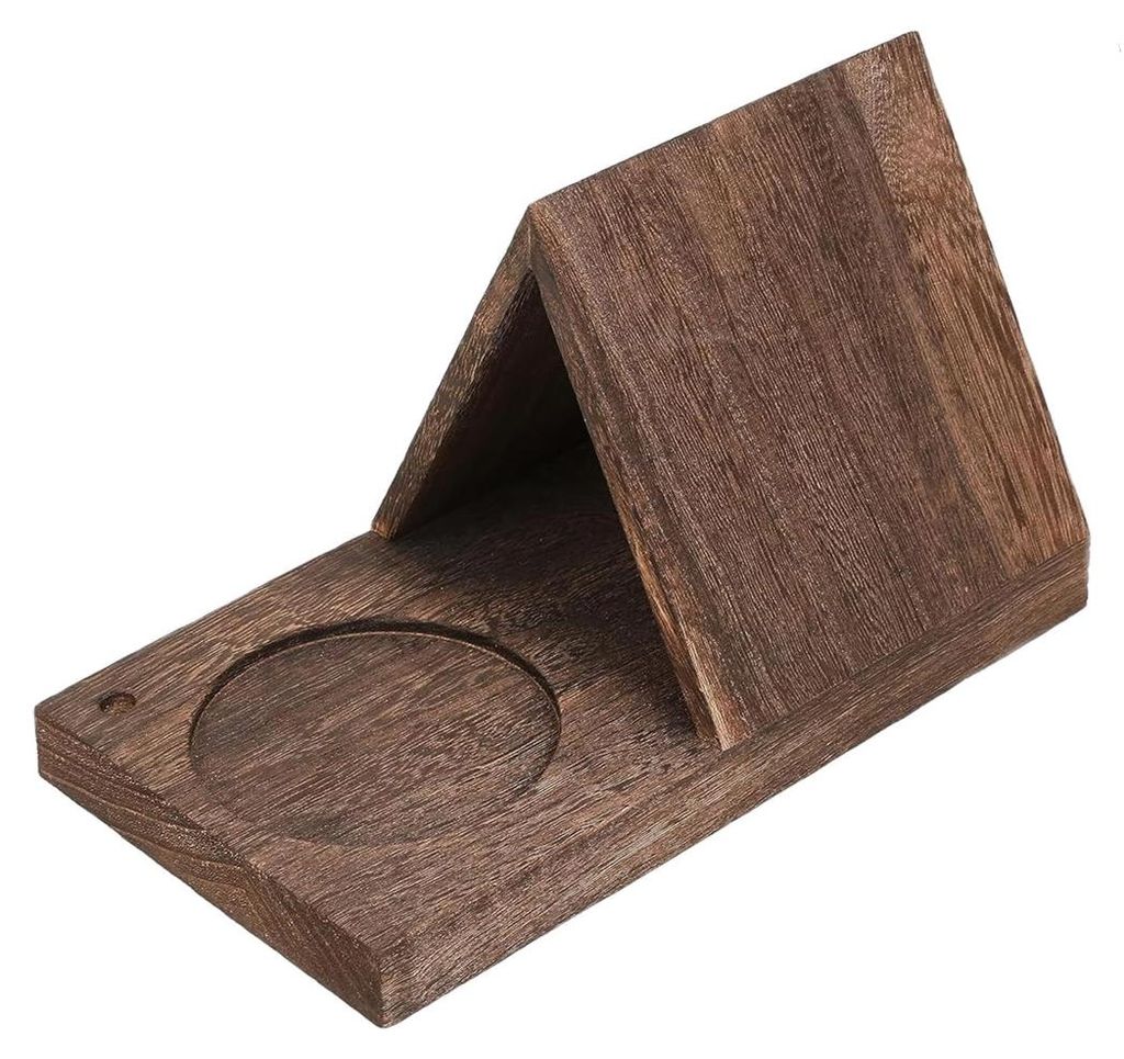Dreieckiges Lesezeichen aus Holz mit Getränkehalter | Nachttisch-Buchhalter | Rezepthalter für die Küchentheke | Leseablage aus Holz mit Schlitz...