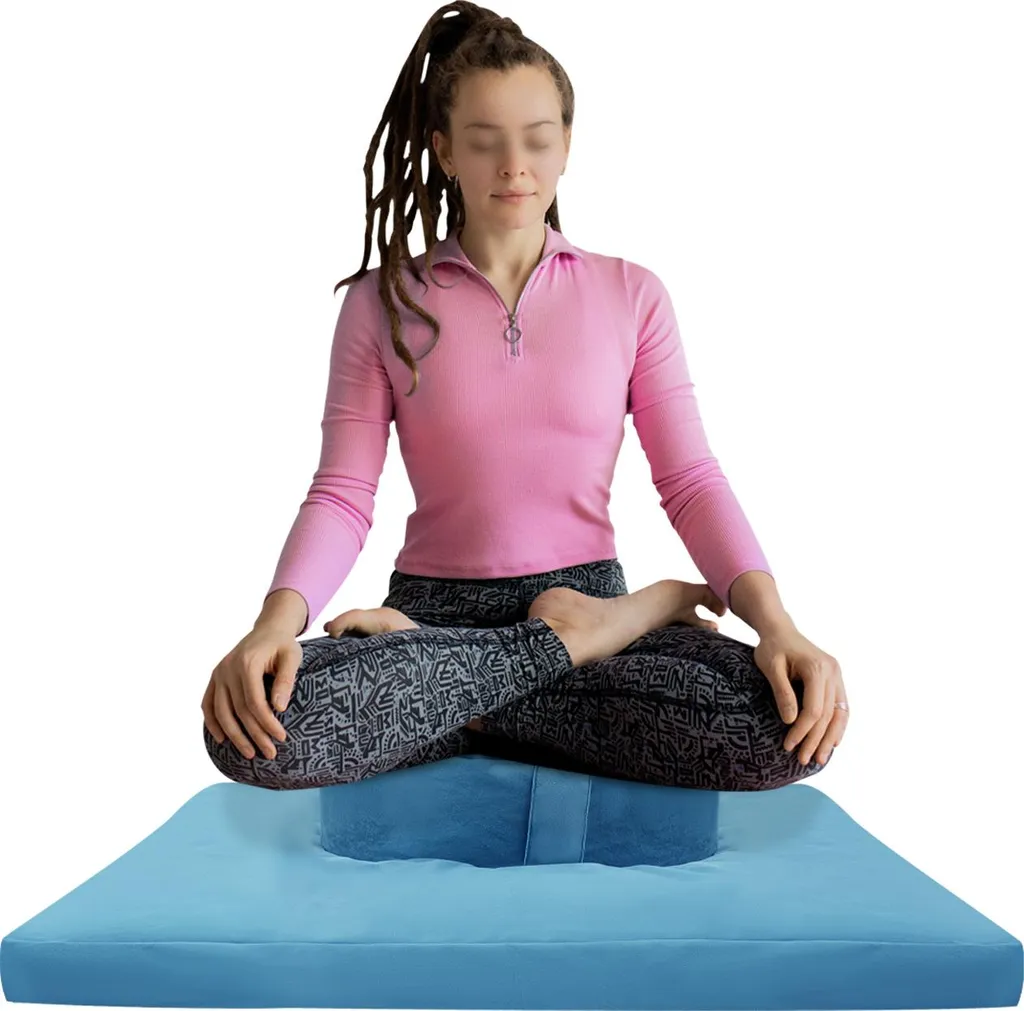Coussin de méditation Bleu - Set de zafu et tapis pour yoga à domicile