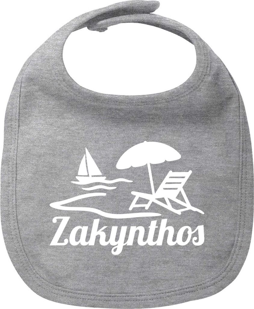 Huuraa Baby Lätzchen Zakynthos Inselmotiv Griechenland Heather Grey Klettverschluss Baumwolle Latz Geschenkidee