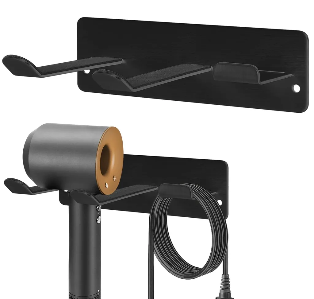 Support sèche-cheveux sans perçage robuste en acier inox 304 noir