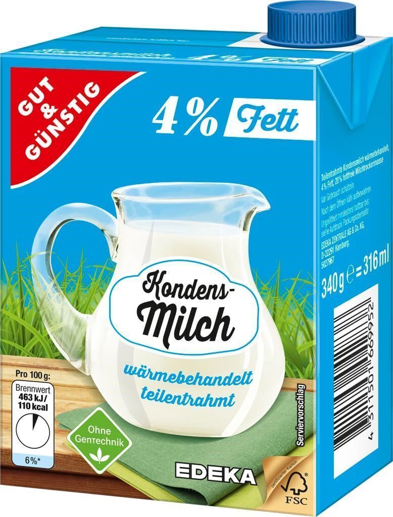 Gut & Günstig, Kondensmilch 4% 1er Pack (1 x 340g) DE-RP247EG