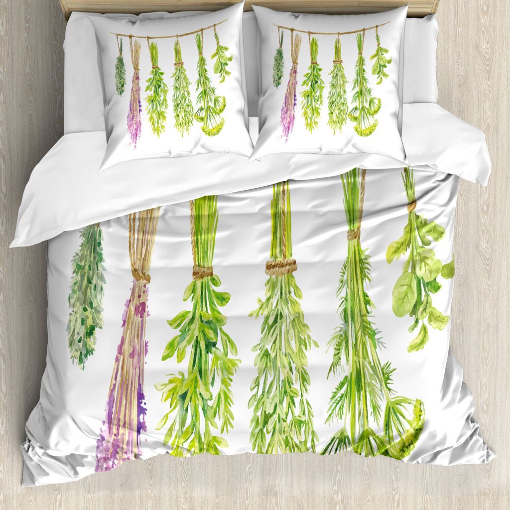 ABAKUHAUS Kraut Bettbezug Set für Einzelbetten, Gehängt Beneficial Pflanzen Trocken, Milbensicher Allergiker geeignet mit Kissenbezug, 200 cm x 2...