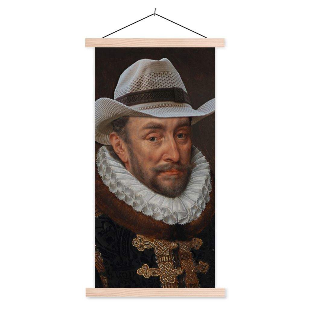 MuchoWow Textilposter Wilhelm von Oranien - Hut - Alte Meister 60x120 cm mit holzfarbenen Rahmen - Holz