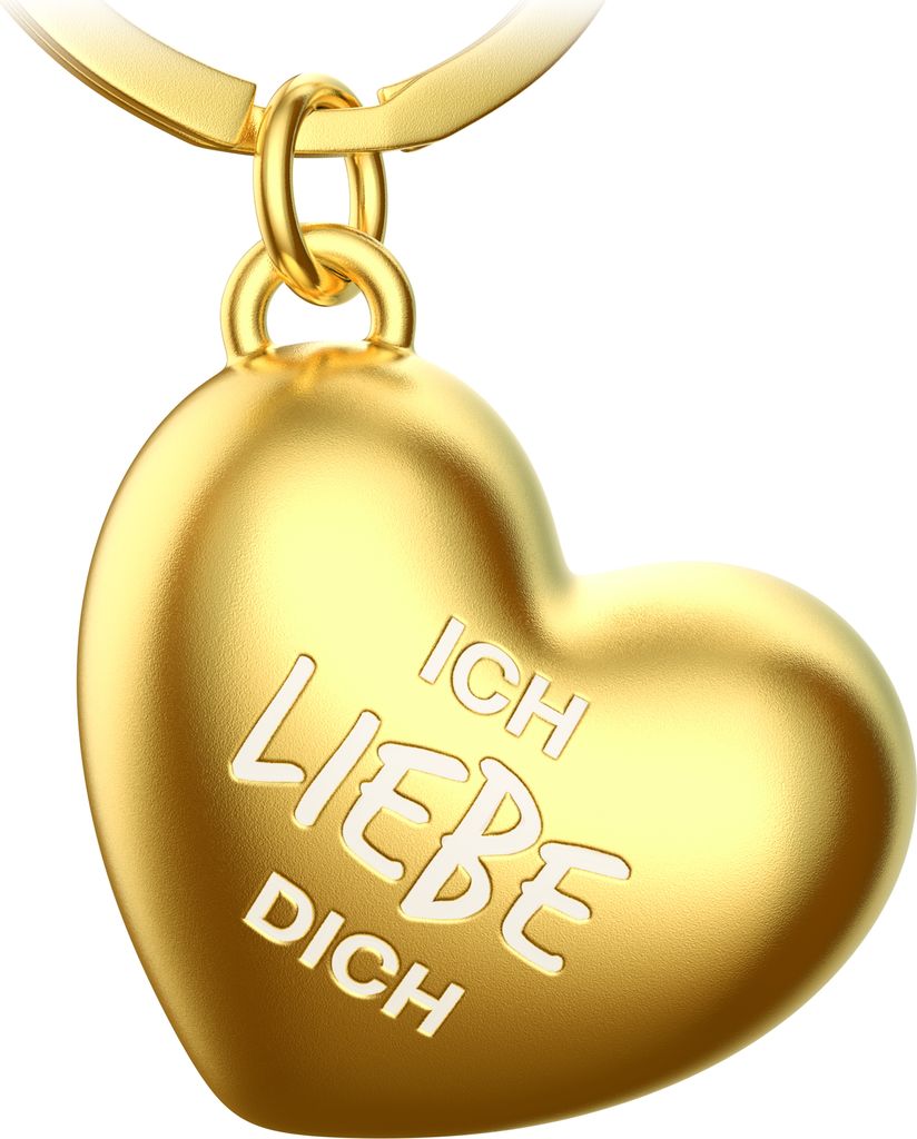 Herz Schlüsselanhänger in Gold mit Gravur - "Ich liebe dich" - Glücksbringer Geschenk für Partner Freundin Ehefrau