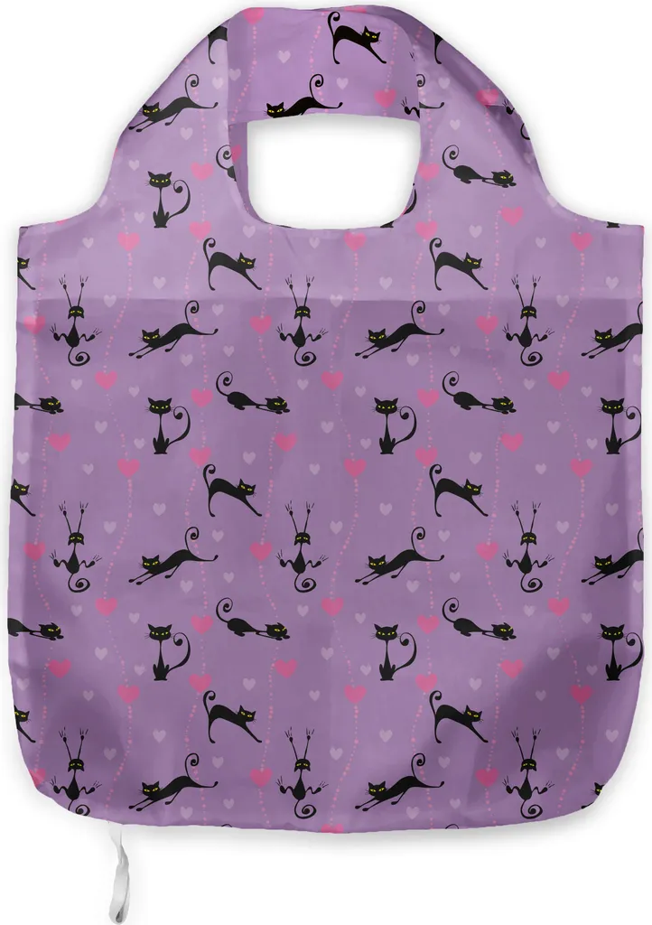 Borsa in Stoffa ABAKUHAUS Viola e Rosa - Gatti, Cuori e Tanto Spazio