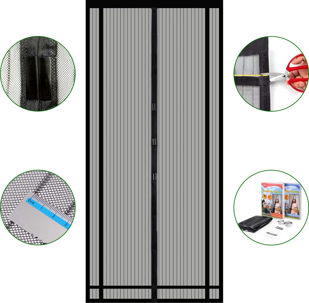 Moustiquaire de Porte recoupable 160x230 cm avec Aimants Puissants