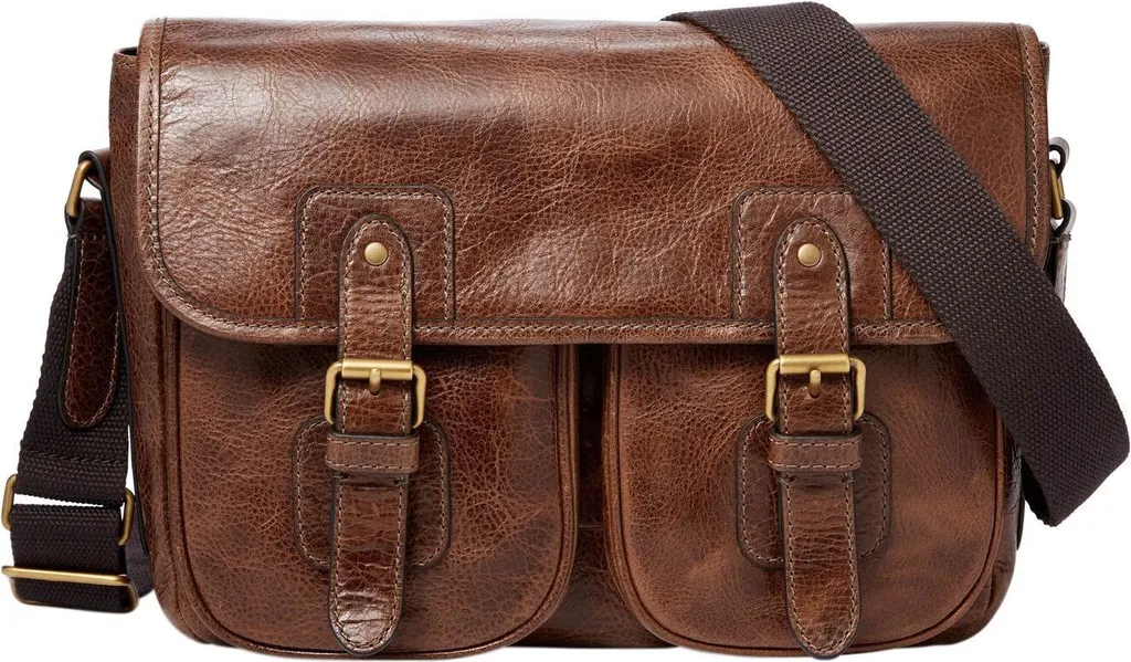 Fossil Greenville Courier Cognac : Sac à épaule bandoulière en cuir brun
