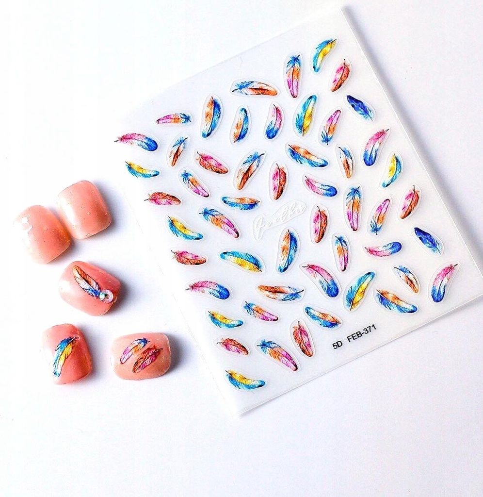 3D Nagelsticker Selbstklebend Reliefmuster FEDER