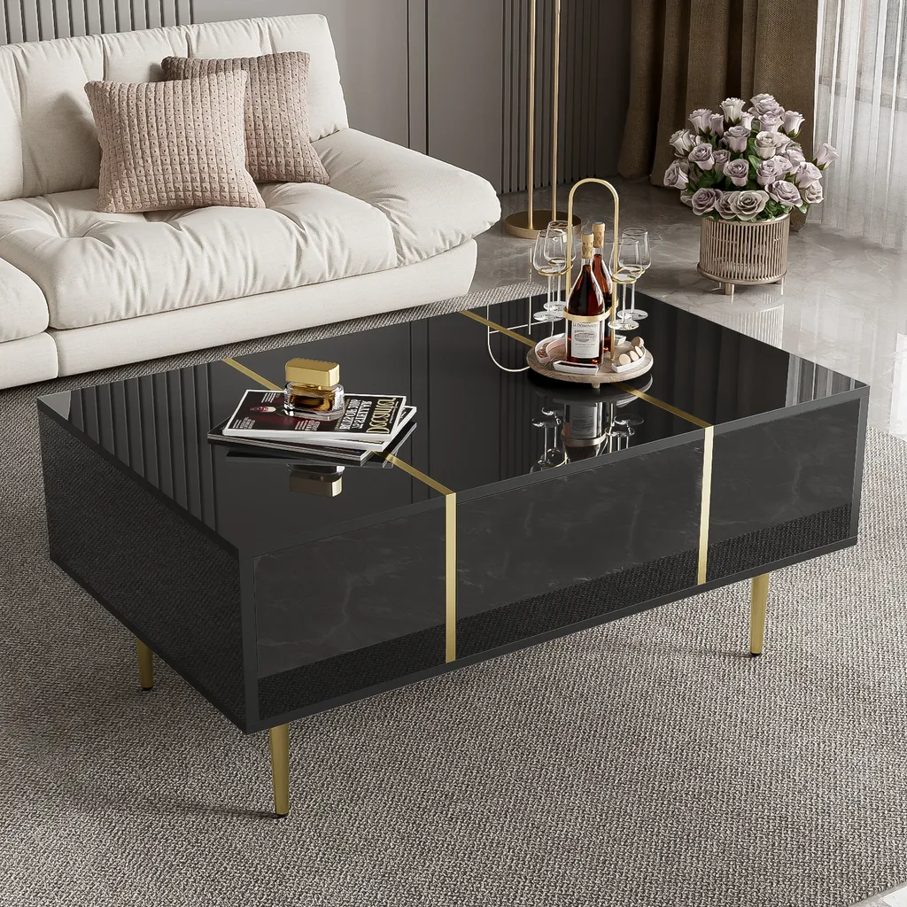 Table basse avec 2 tiroirs de rangement finition haute brillance 100 cm - 4