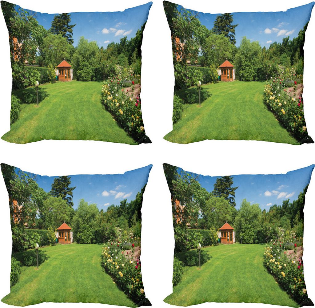 ABAKUHAUS Garten Kissenbezug Set (4 Stück), Roses Pathway Gazebo, Moderner Doppelseitiger Digitaldruck, 60 cm x 60 cm, Mehrfarbig