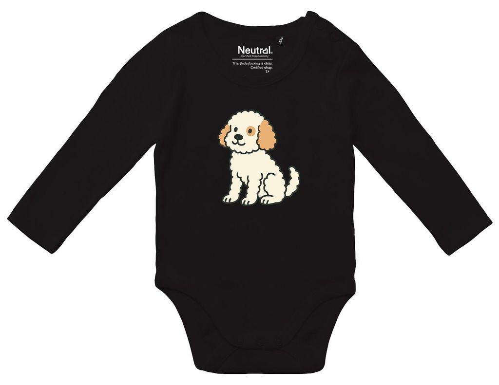 Huuraa Baby Body Cavapoo Comic Caviepoo 80 Black Baumwolle Fairtrade Langarmbody Geschenkidee