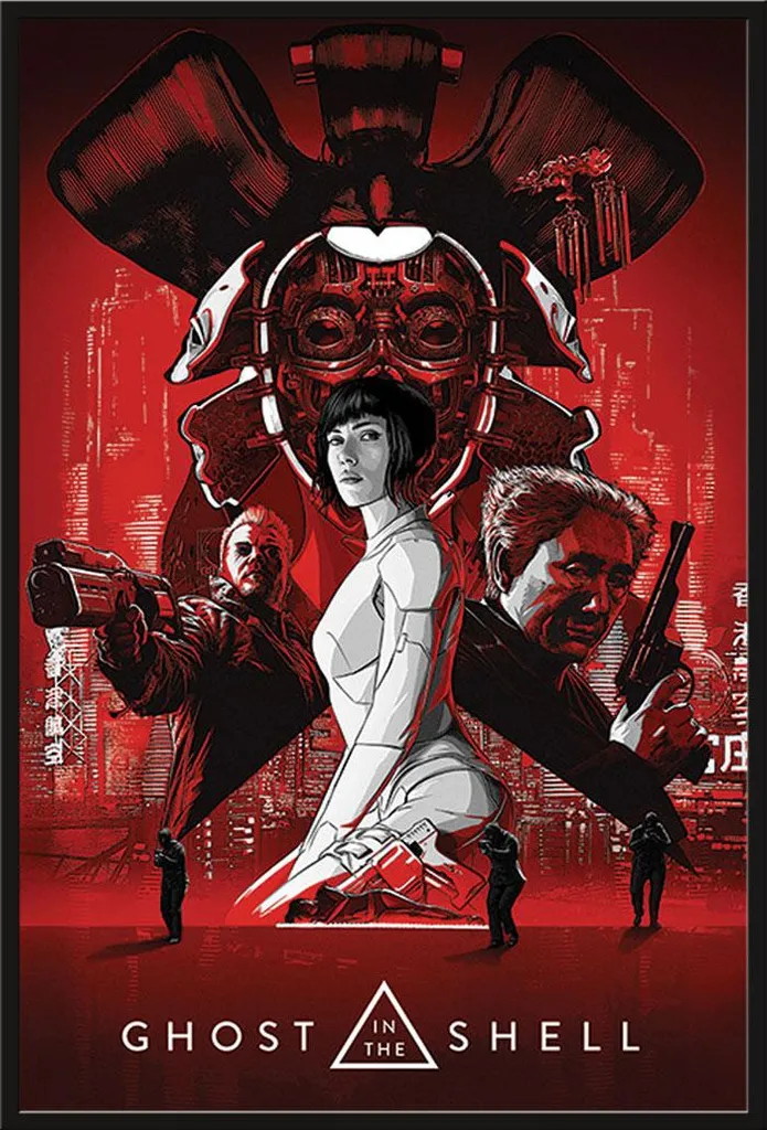 Affiche Rouge Ghost in the Shell et Cadre Noir Shinsuke Interchangeable
