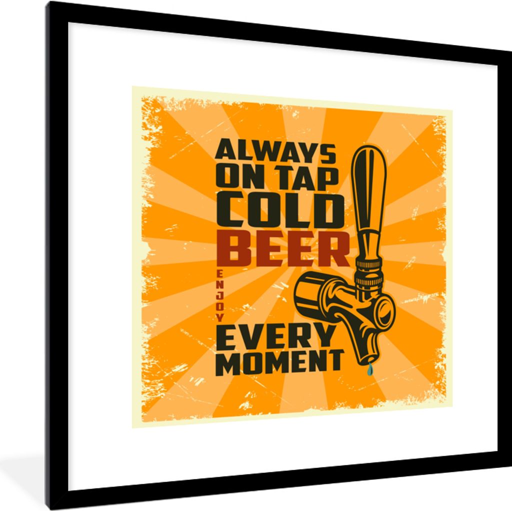 MuchoWow MuchoWow Gerahmtes Poster Mannshöhle - Bier - Orange - Vintage 40x40 cm - Poster mit zchwarzem Bilderrahmen - Poster - Plakat im Rahmen