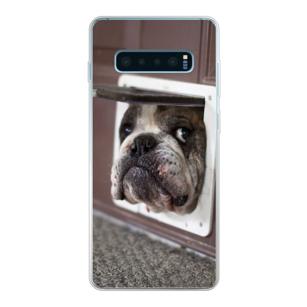 MuchoWow Handyhülle Schutzhülle Hülle für Samsung Galaxy S10 Lite Hund - Lustig - Katzenklappe - Kinder - Jungen - Mädchen - Kinder Silikon ...