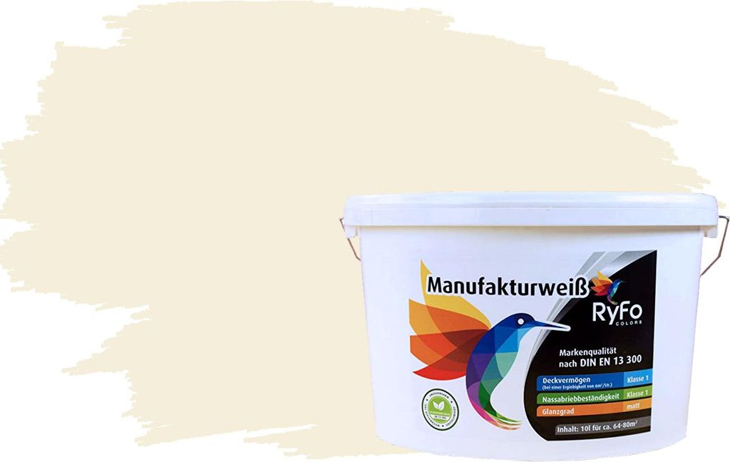 RyFo Colors Bunte Wandfarbe Manufakturweiß Alabasterweiß 10l - weitere Weiß Farbtöne und Größen erhältlich, Deckkraft Klasse 1, Nassabrieb K...