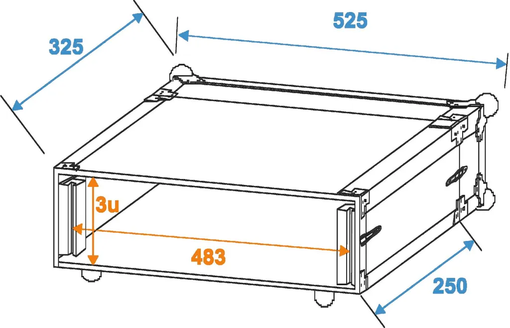 Flight Case Rack 3U Roadinger 24cm de Profondeur pour Effets Audio Noir