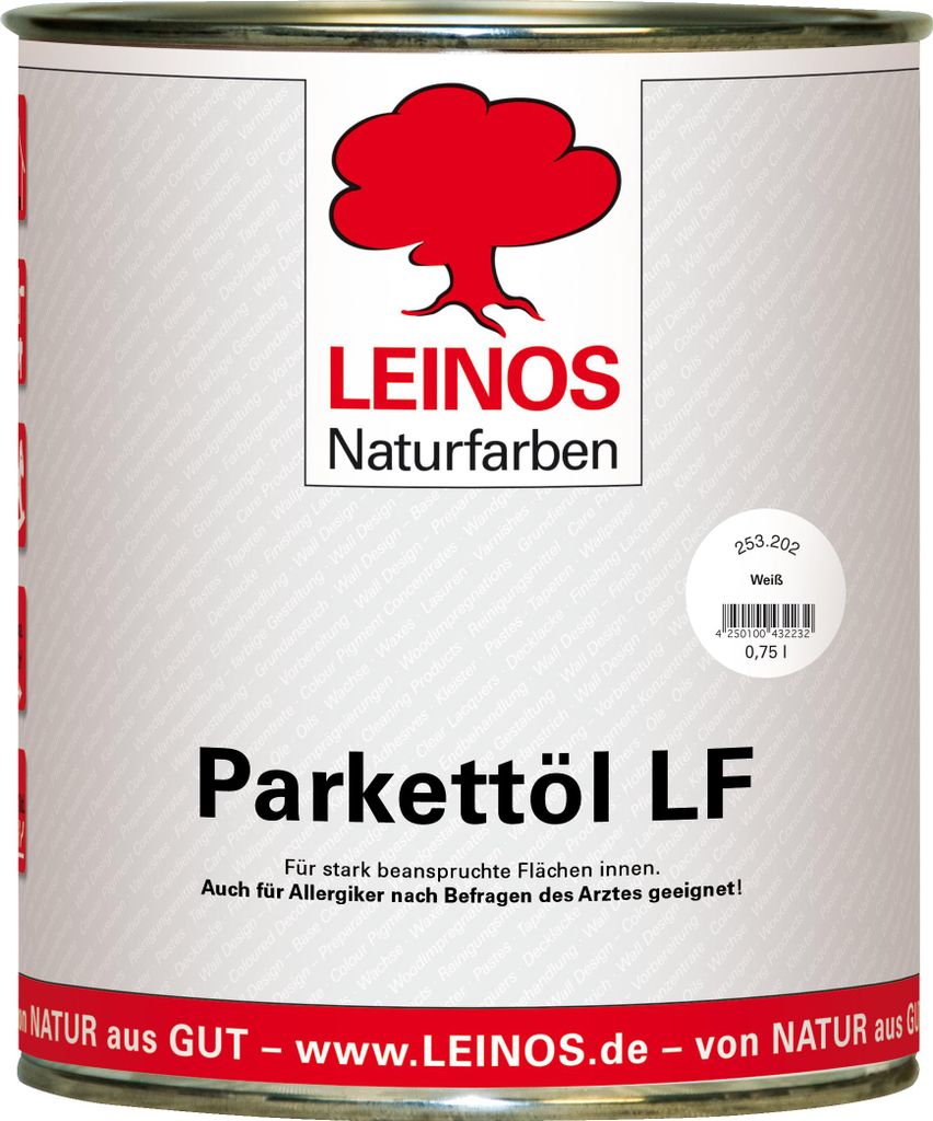 LEINOS Parkettöl LF 253 weiß 0,75 L – Natürlich pigmentiertes Holzöl für Parkett & Dielen, lösemittelfrei, offenporig, UV-stabil & strapazi...
