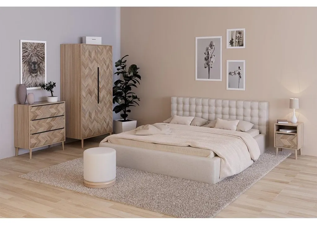 Commode de chambre 3 tiroirs TORUN L80 cm Décor Bois et Motif Chevrons - 2