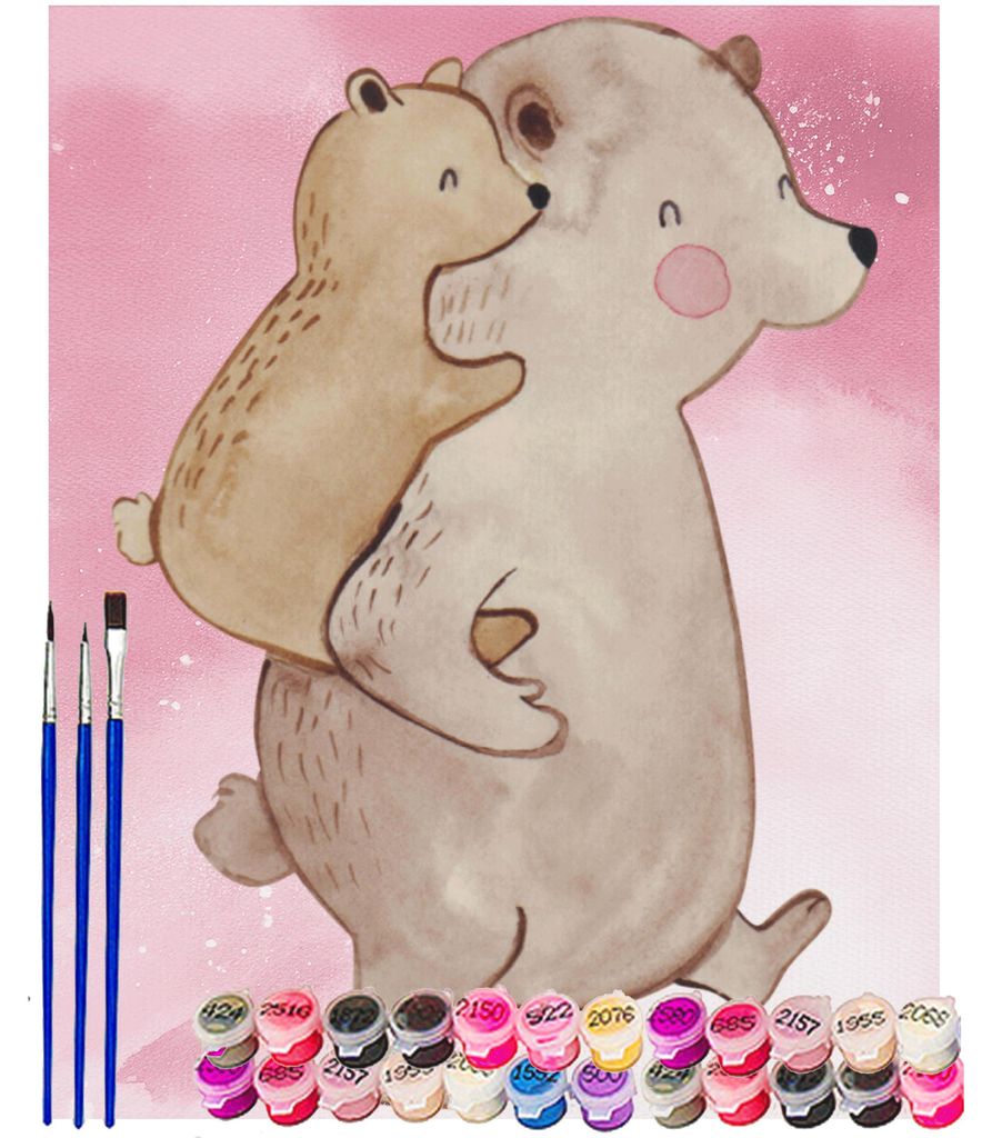 Mr. & Mrs. Panda Malen nach Zahlen Papa Bär 40 x 50 cm Mit Rahmen - Rot Pastell - Geschenk, Bild, Geburtstag, Muttertag, Zahlenbild, kreativ set, ...