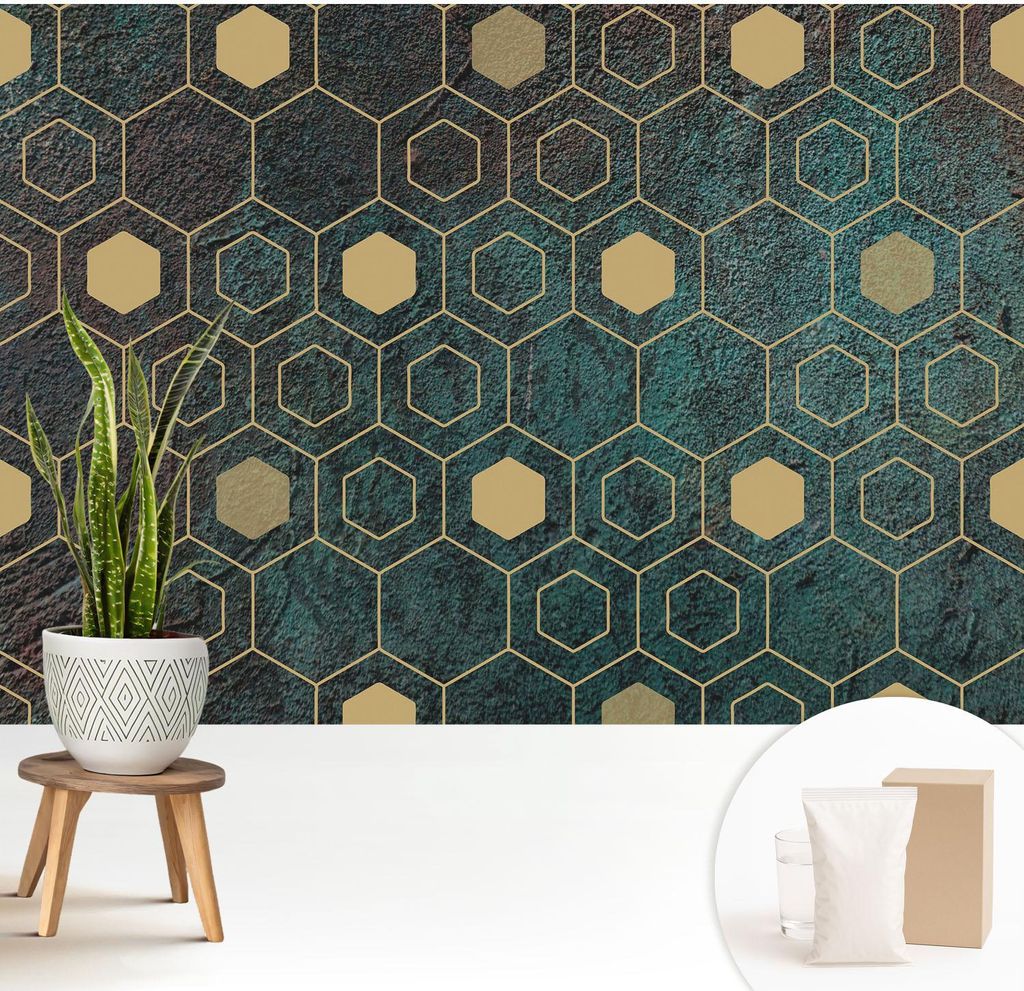 Fototapete - 208x146 cm - Tapete - Wandtapete - Wandbilder - Dekofolie - Tapete Folie - Wand - Dekoration - Wohnzimmer - Geometrische Sechsecke