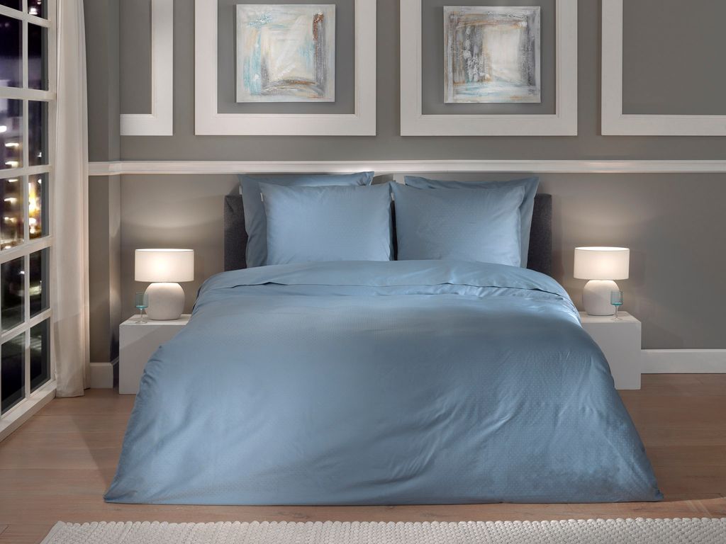 Heckett and Lane Bettwäsche Punto 1 Bettwäsche 240x220cm mit 2 Kopfkissen 60x70cm 100% Baumwolle Mako-Satin Colonial Blue