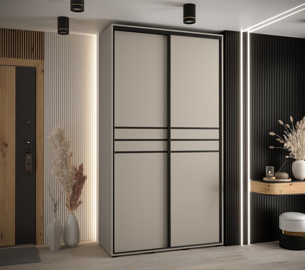 Kleiderschrank INDIRA 10 - 140/45 cm, Kaschmir / Schwarz
