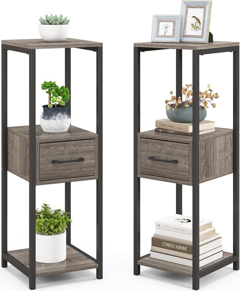 GOPLUS 2 tlg. Blumenständer, 3-Stufiger Pflanzenständer mit Schublade, Pflanztisch Blumentisch Blumenregal Pflanzenregal